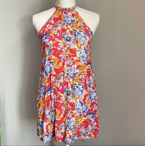 American Eagle High Neck Red Floral Sundress XXS